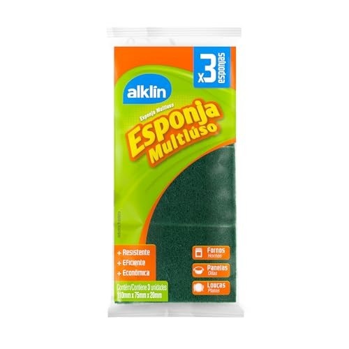 Esponja Multiúso Dupla Face Alklin - Lado Amarelo e Verde para Limpeza Eficiente