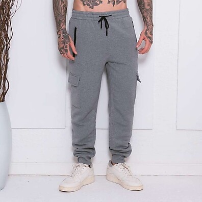 Calça Moletom Cargo Masculina com Lã e Elástico