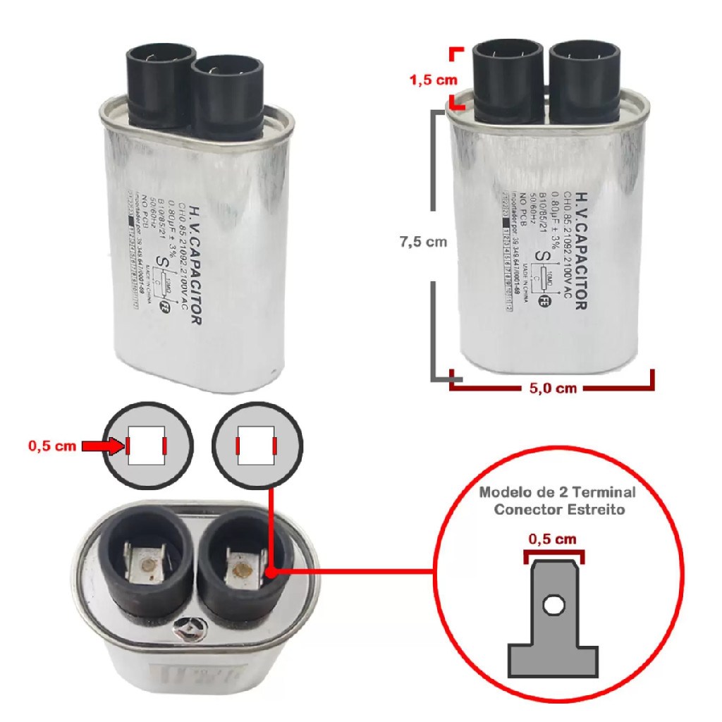 Capacitor 0.85uf 2100v para Microondas Electrolux