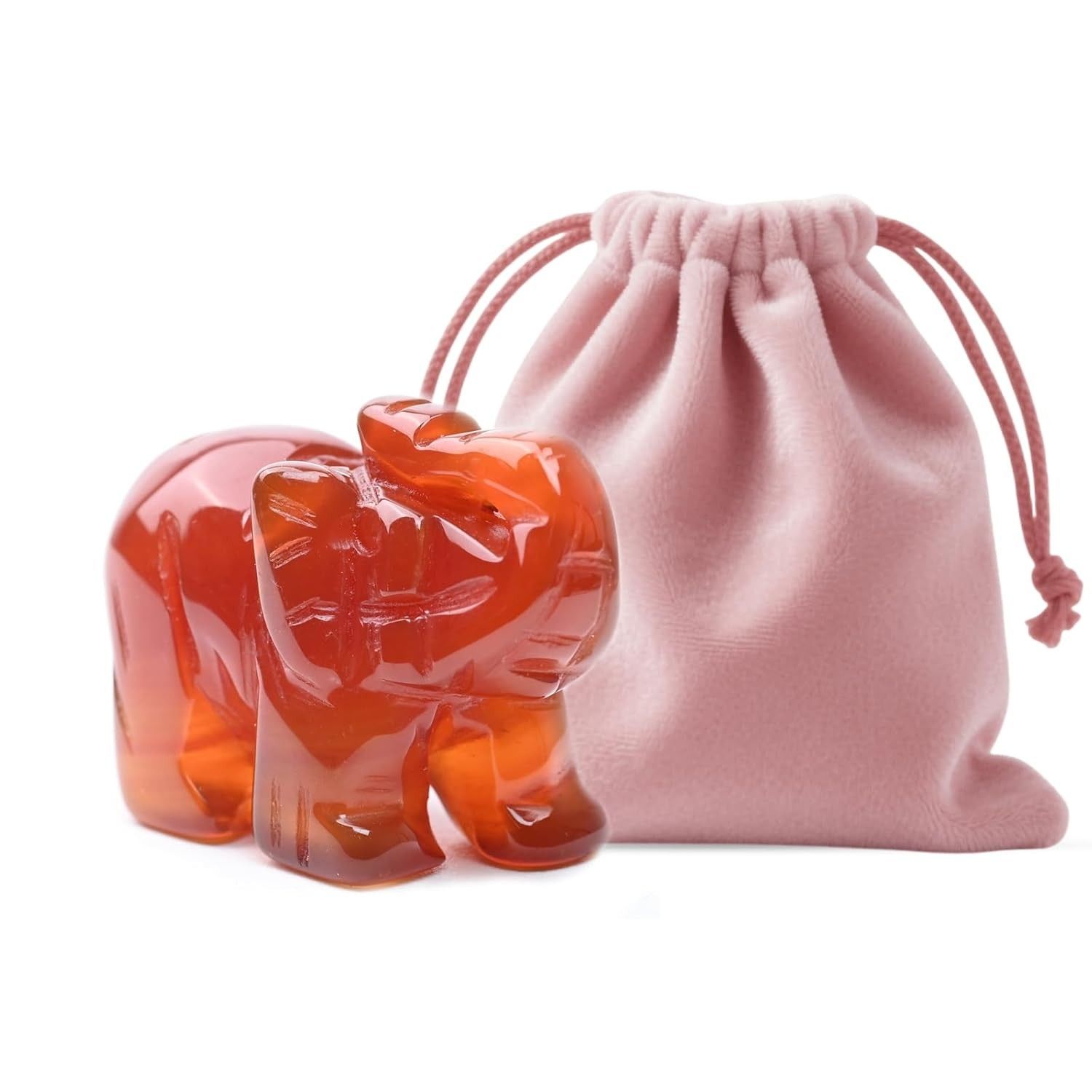 Estatueta de Elefante em Ágata Cornalina Vermelha - 3,8cm | Escultura Natural para Decoração, Feng Shui e Presente de Sorte