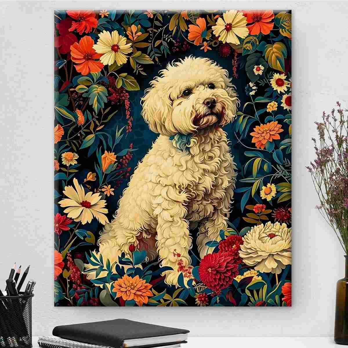 Arte de Parede Botânica Vintage Maltês em Cor Creme | Moldura Elegante 20x25cm para Sala e Quarto