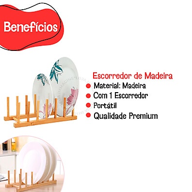 Suporte Escorredor de Bambu com 6 Divisórias - Prático e Elegante