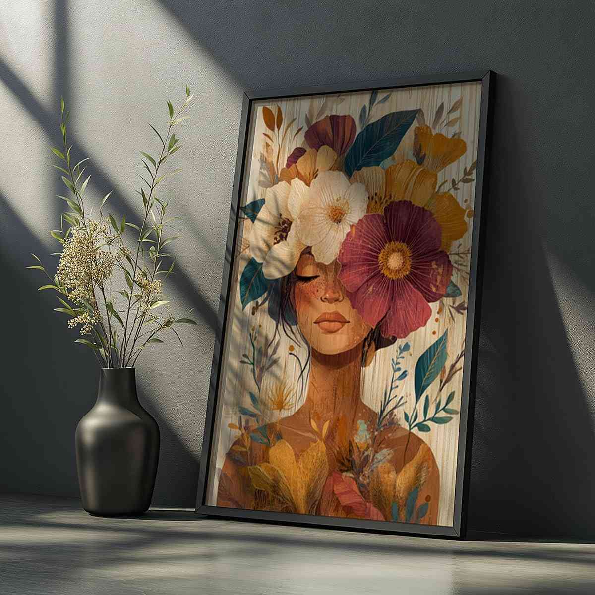 elegante-quadro-decorativo-para-vintage-coloridas-flores-parede-feminina-a-arte-mulher-a