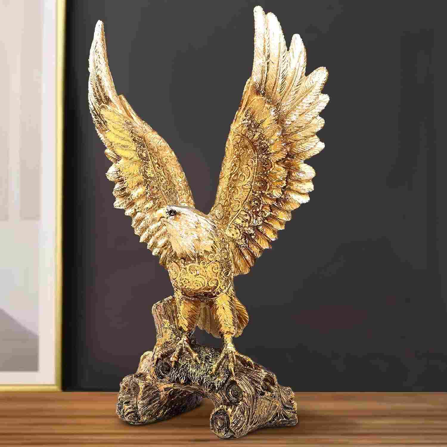 Estátua de Águia Dourada em Resina - 10x7x23,5 cm - Decoração Elegante para Casa e Escritório