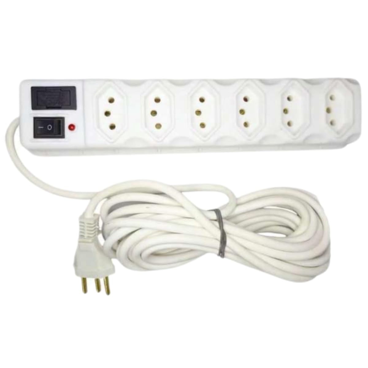 Filtro de Linha 5m com 6 Tomadas: Proteção Elétrica Essencial para Seus Dispositivos (Branco)