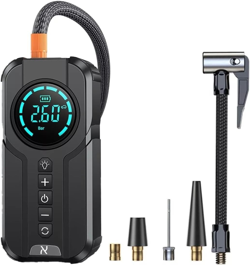 Bomba de Ar Elétrica Portátil 6000mAh: Calibrador Compressor Automotivo para Pneu de Carro, Moto, Bicicleta e Bola