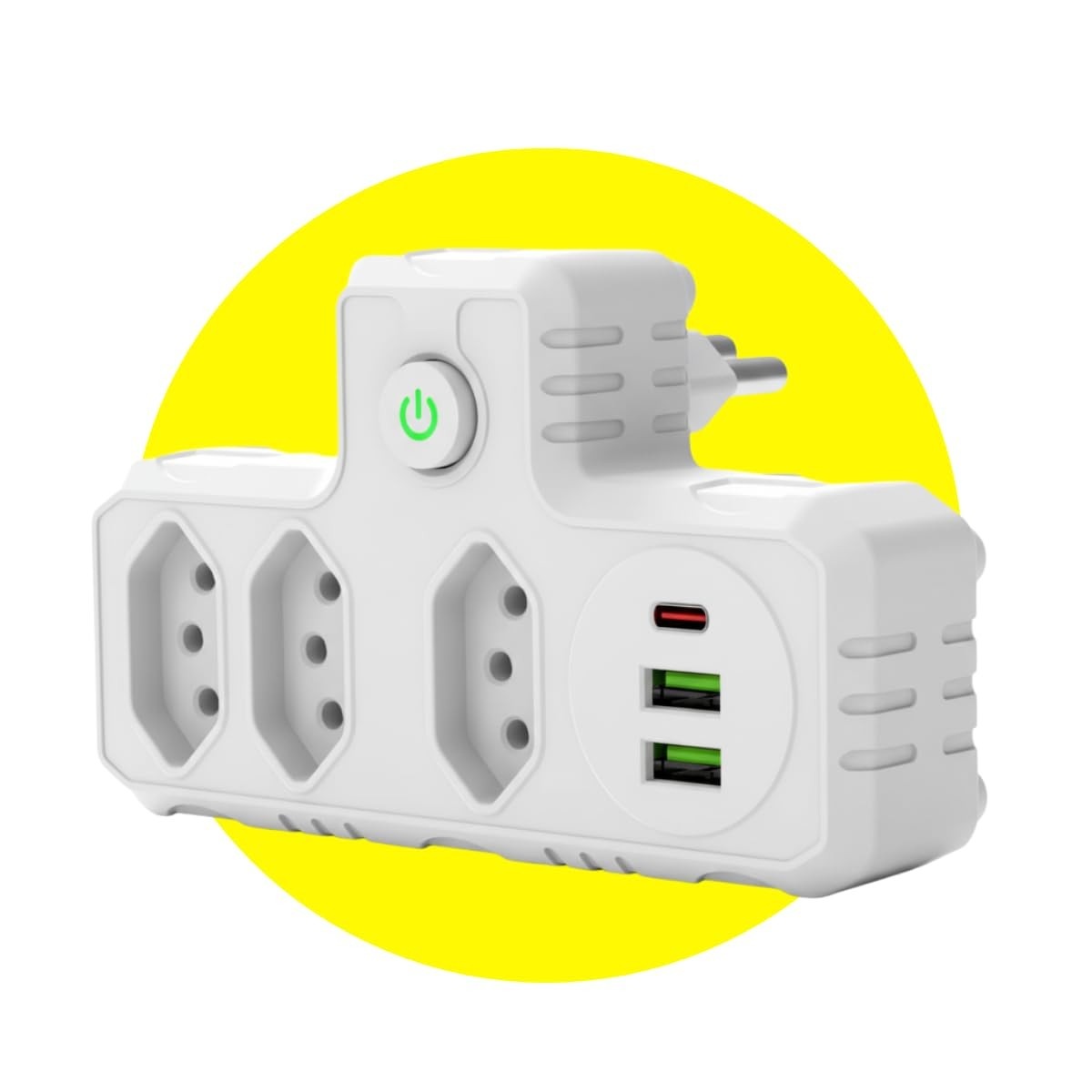 Extensão Régua Elétrica 3 Tomadas + 3 USB (1 Tipo-C) Bivolt 2500W - Organize e Carregue Tudo!