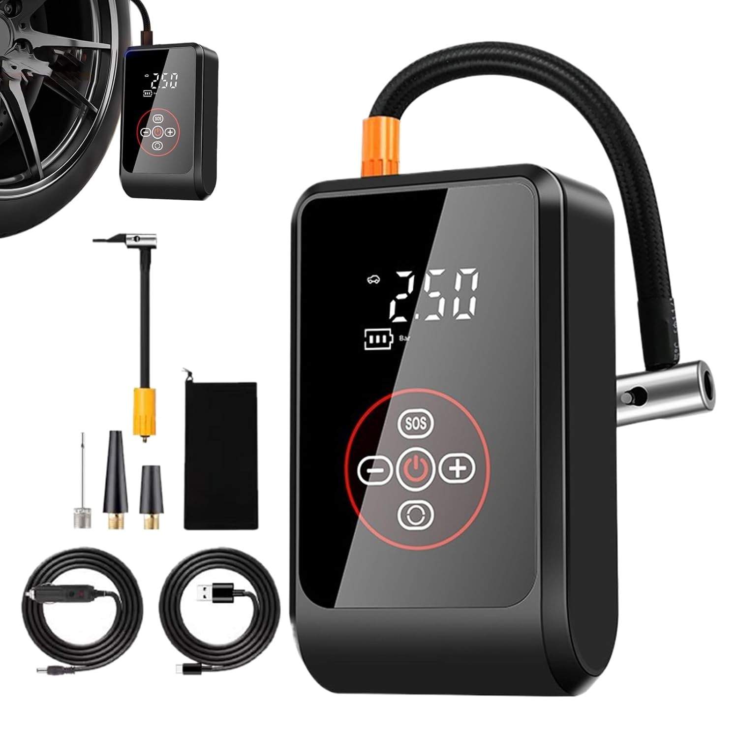 Compressor de Ar Portátil: Bomba Elétrica com Desligamento Automático e Tela LED | Essencial para Carro, Moto, Bike e Mais!