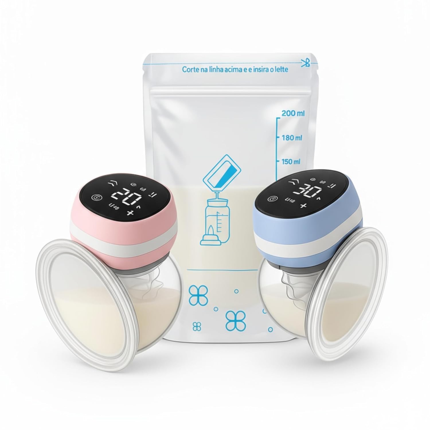 Kit Bomba Tira-Leite Elétrica Portátil + 25 Sacos - Mãos Livres, Recarregável, Sem BPA
