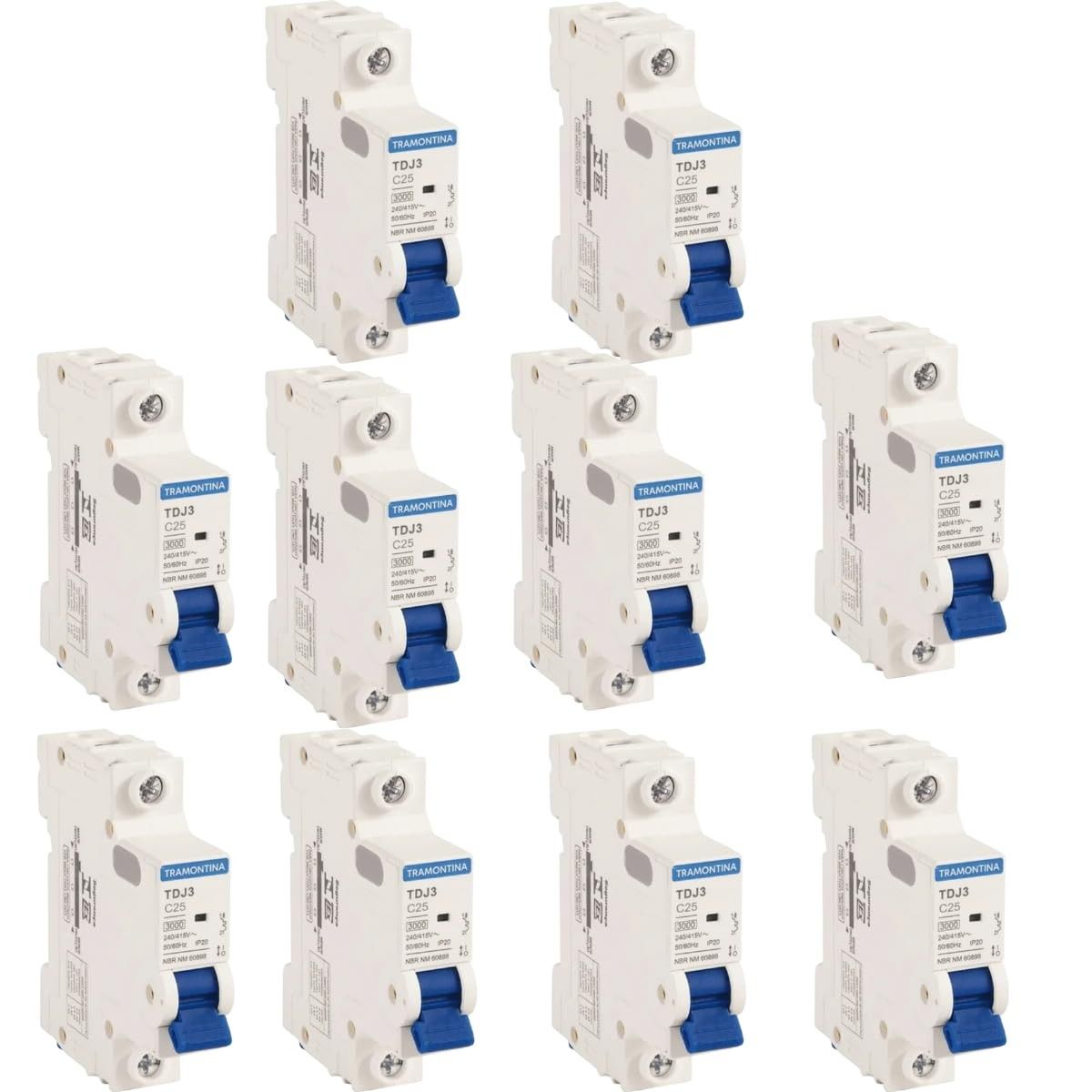 Kit 10 Disjuntores Monopolares TDJ3-1C25 1P 25A 3kA: Proteção Essencial para sua Instalação Elétrica