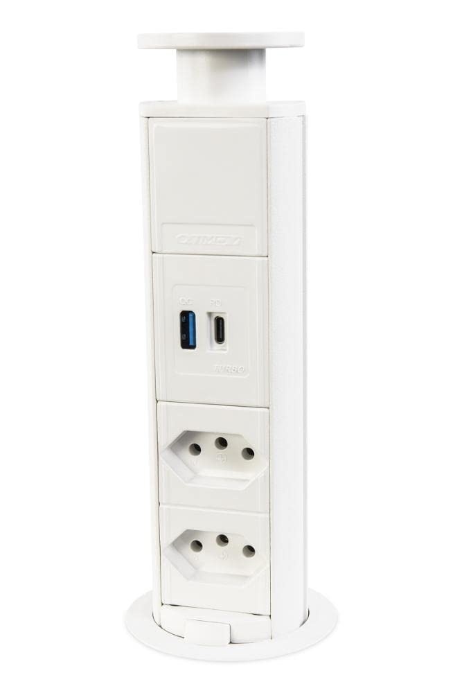 Torre De Tomada Branca Usb Tipo C + A Turbo + 2 Elétrica 20a