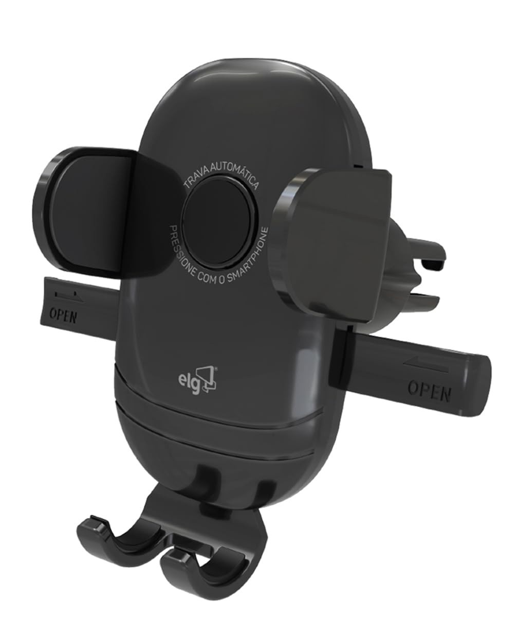 Suporte Veicular ELG CH358A: Garra Automática, Emborrachado e Rotação 360° para Celulares 4.5"-7"