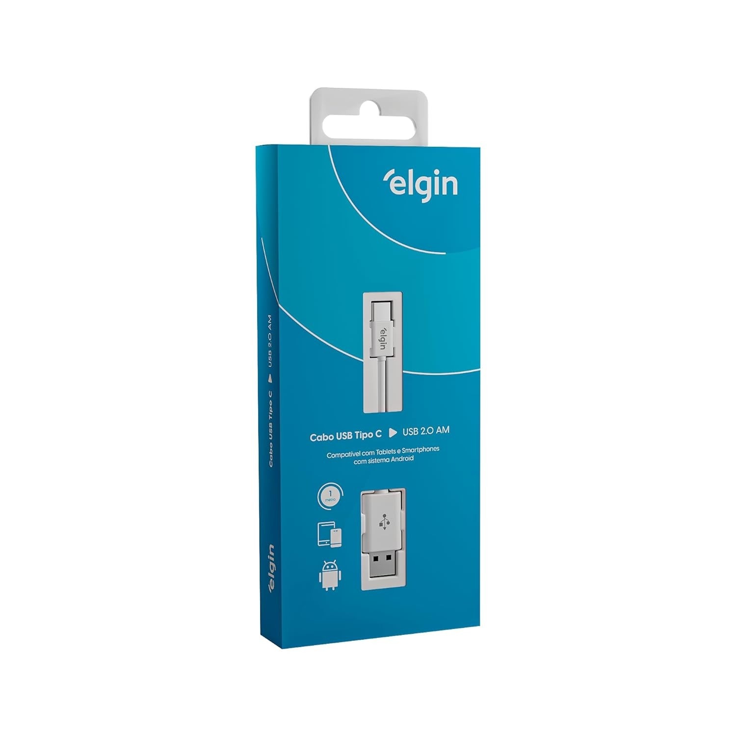 Cabo USB Tipo C Elgin 1 Metro Branco: Recarga Rápida e Sincronização Segura
