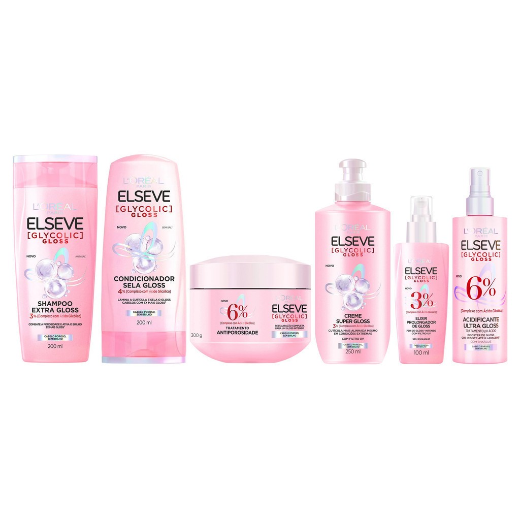 Elseve Glycolic Gloss: Kit Cabelo 6 Itens + Brilho!