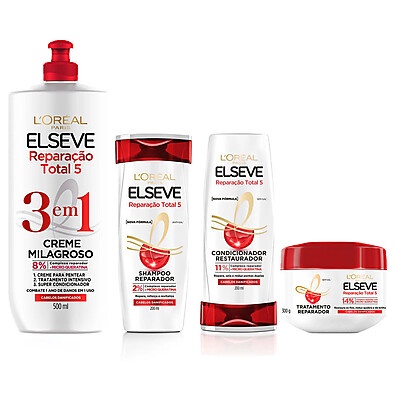 Elseve Reparação Total 5: Kit Completo com Shampoo, Condicionador, Máscara e Creme 3 em 1