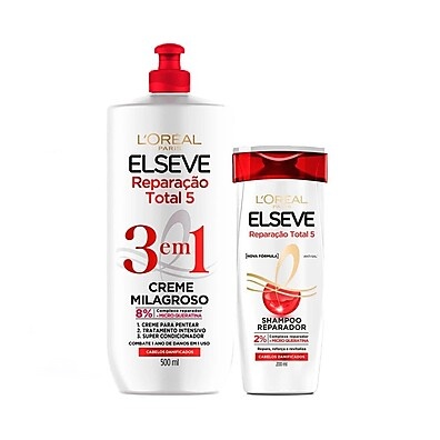 Elseve Reparação Total 5: Kit Shampoo + Creme 3em1