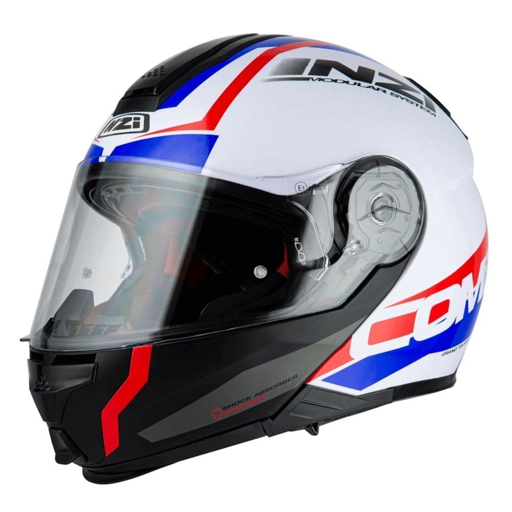 Capacete Nzi Combi 2 Shock: Segurança e Estilo em Branco/Vermelho/Azul