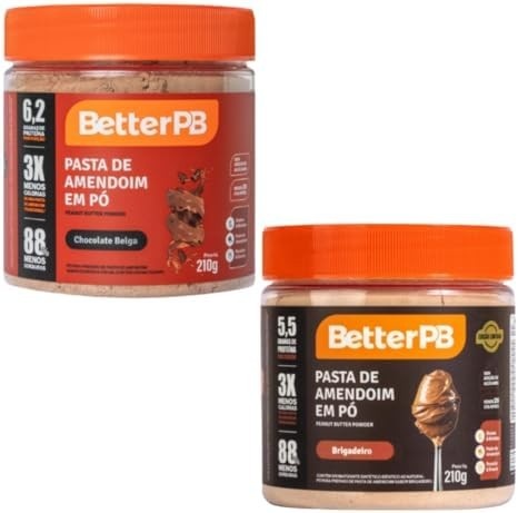 Kit Pasta de Amendoim em Pó Brigadeiro e Chocolate Belga - Better PB - 2 unidades de 210g