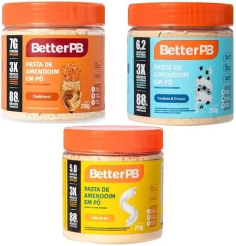 Pasta de amendoin em pó tradicional, cookies e leite em pó - BetterPB - kit 3 unidades