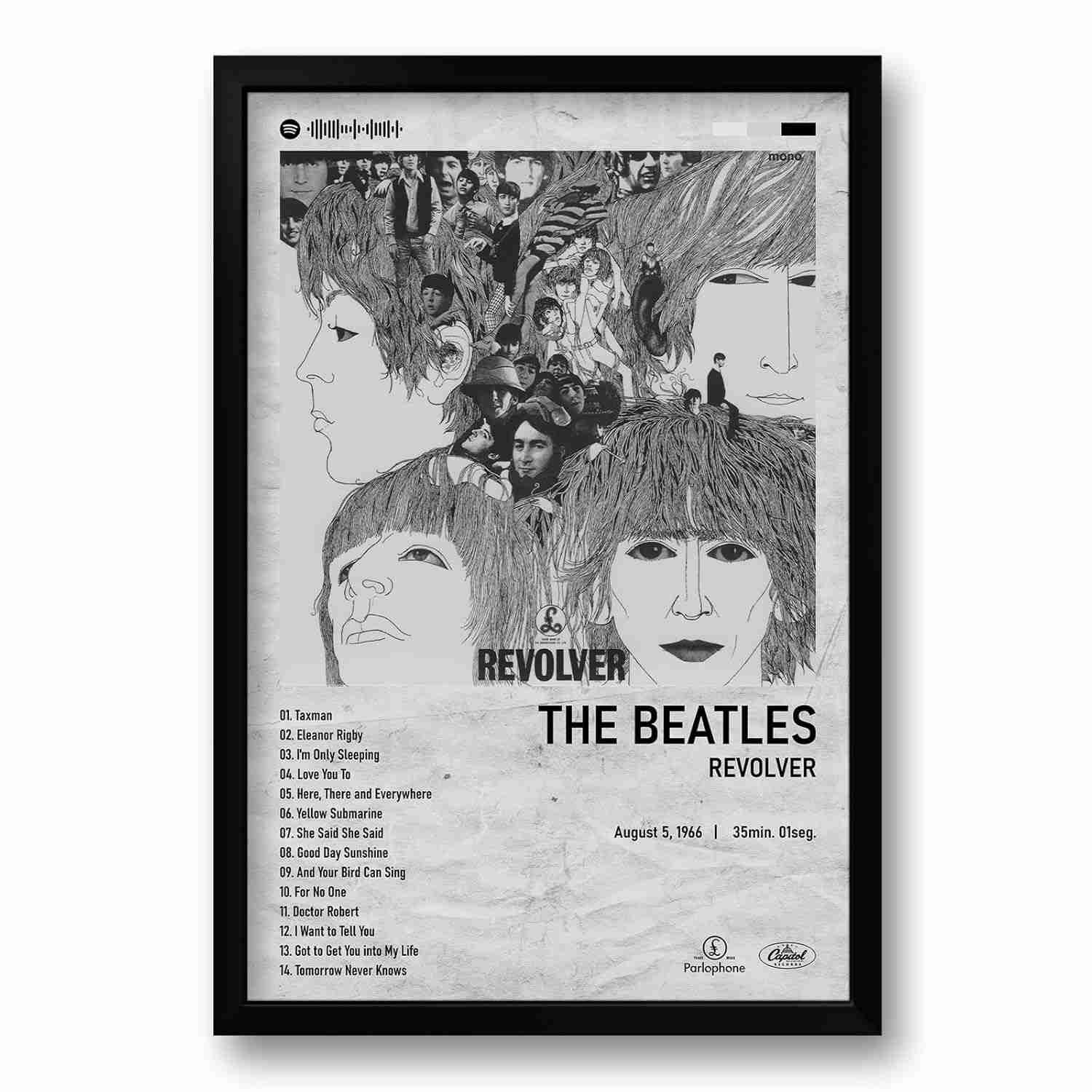 Quadro Álbum Revolver - The Beatles - 40x60cm | Moldura Ecológica em Madeira de Pinus com Acabamento em PET