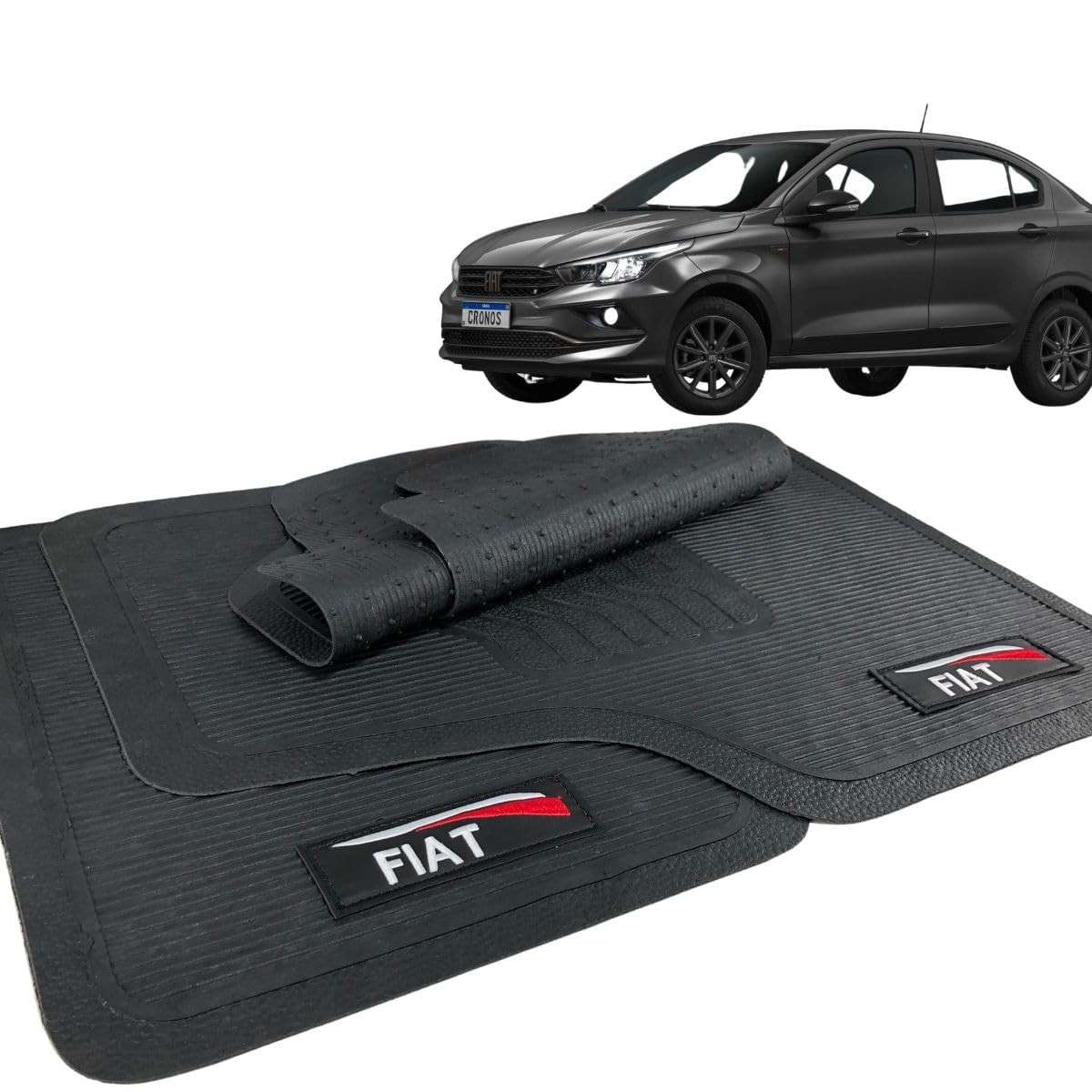 Jogo de Tapetes Automotivos em Borracha Personalizado com Logo para Fiat Cronos (2021-2024) - 5 Peças