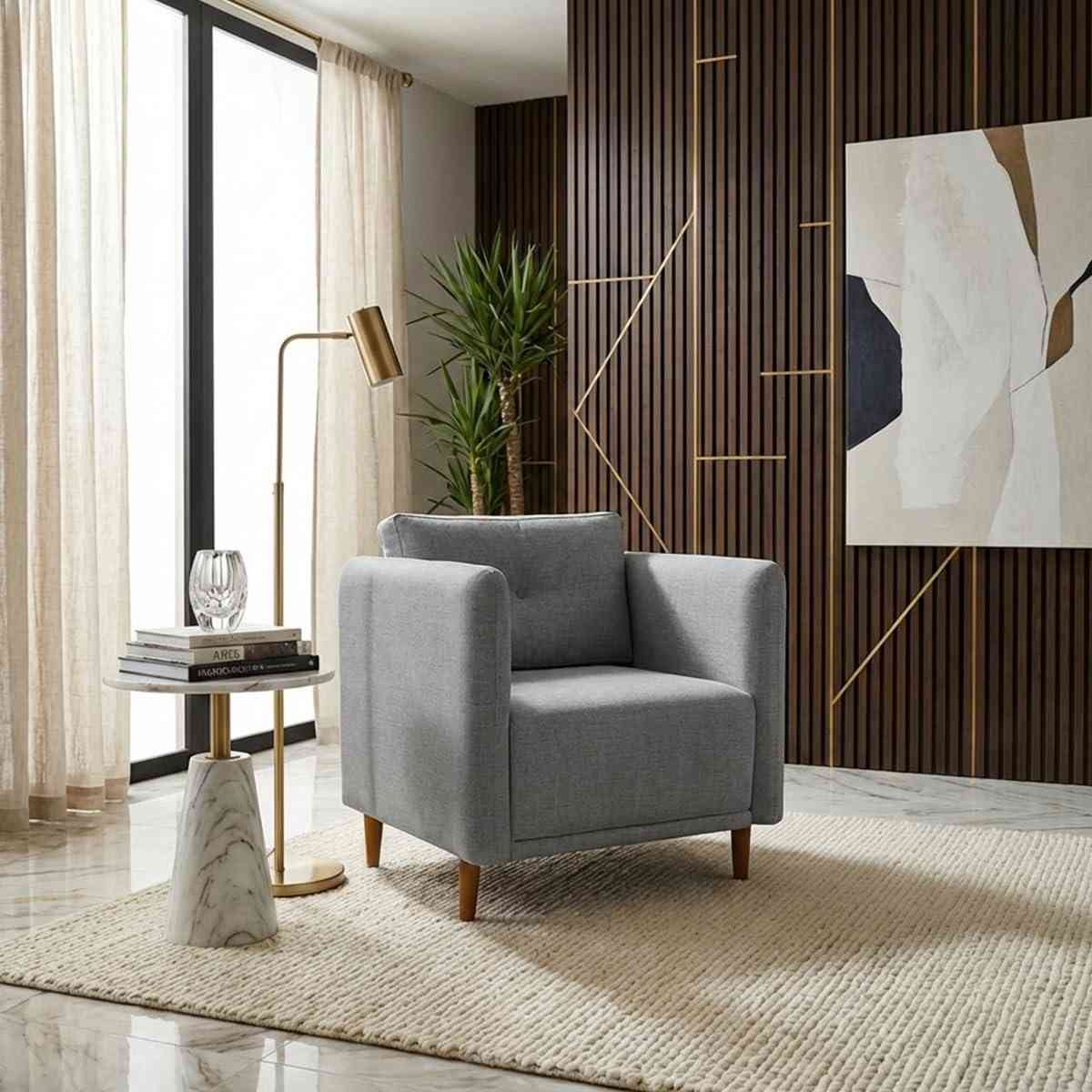 Poltrona Decorativa Aviv Cinza em Linho Premium - Conforto e Estilo para Ambientes Modernos