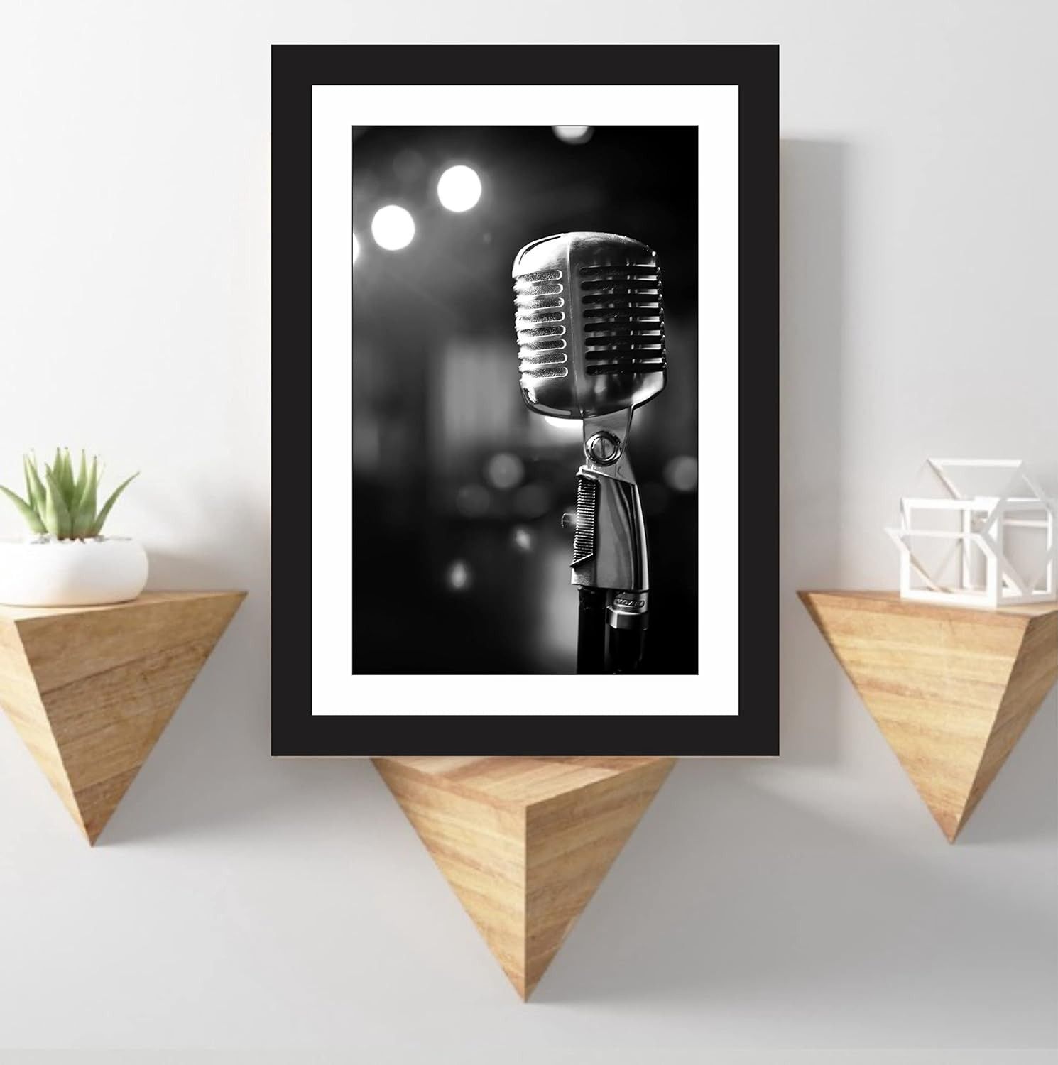 Quadro Decorativo Microfone Música - Design Moderno em MDF 25x35cm - Preto
