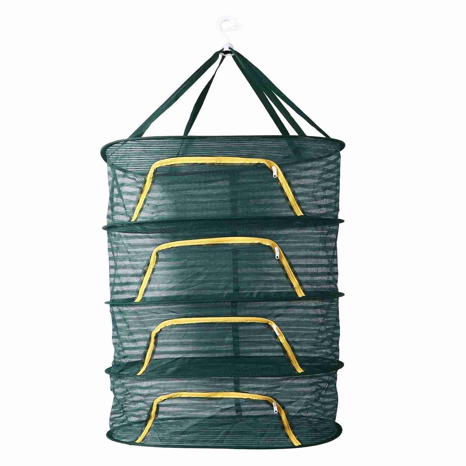 Rack de Secagem Suspensa 4 Camadas com Zíper em Forma de U - Malha Fina Resistente para Ervas, Frutas e Roupas