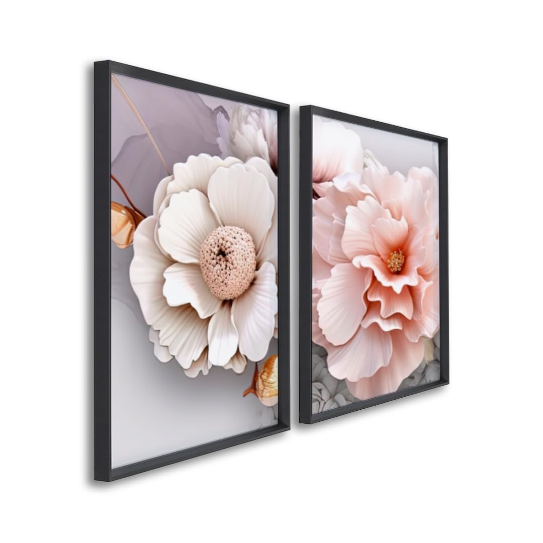 Quadro Decorativo Essência Rosa - A Delicadeza em Flor | 60x90cm com Vidro, Moldura Preta e Design Sofisticado