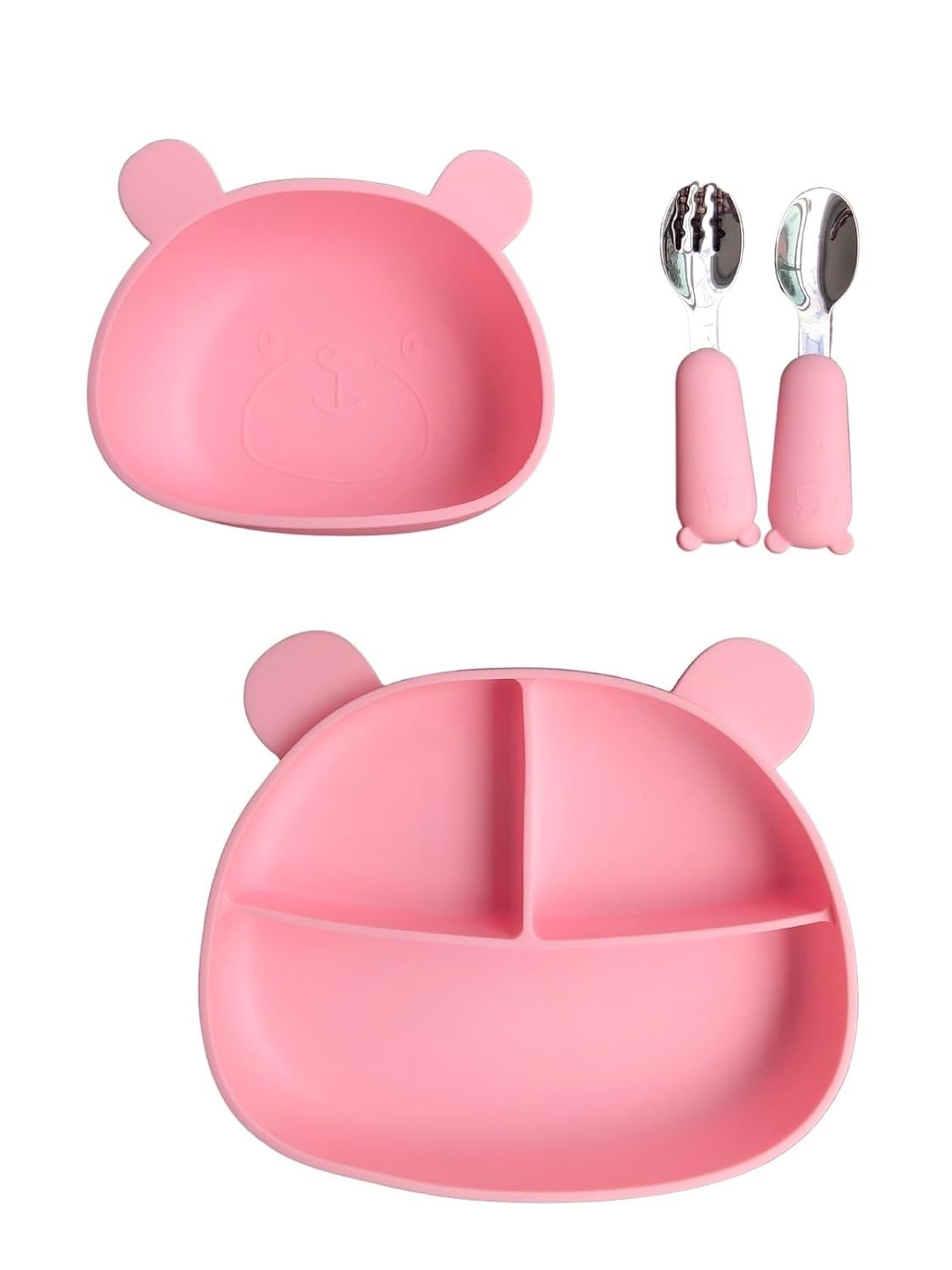 Kit Alimentação Infantil em Silicone com Ventosas - Prato e Tigela Seguros para Bebês