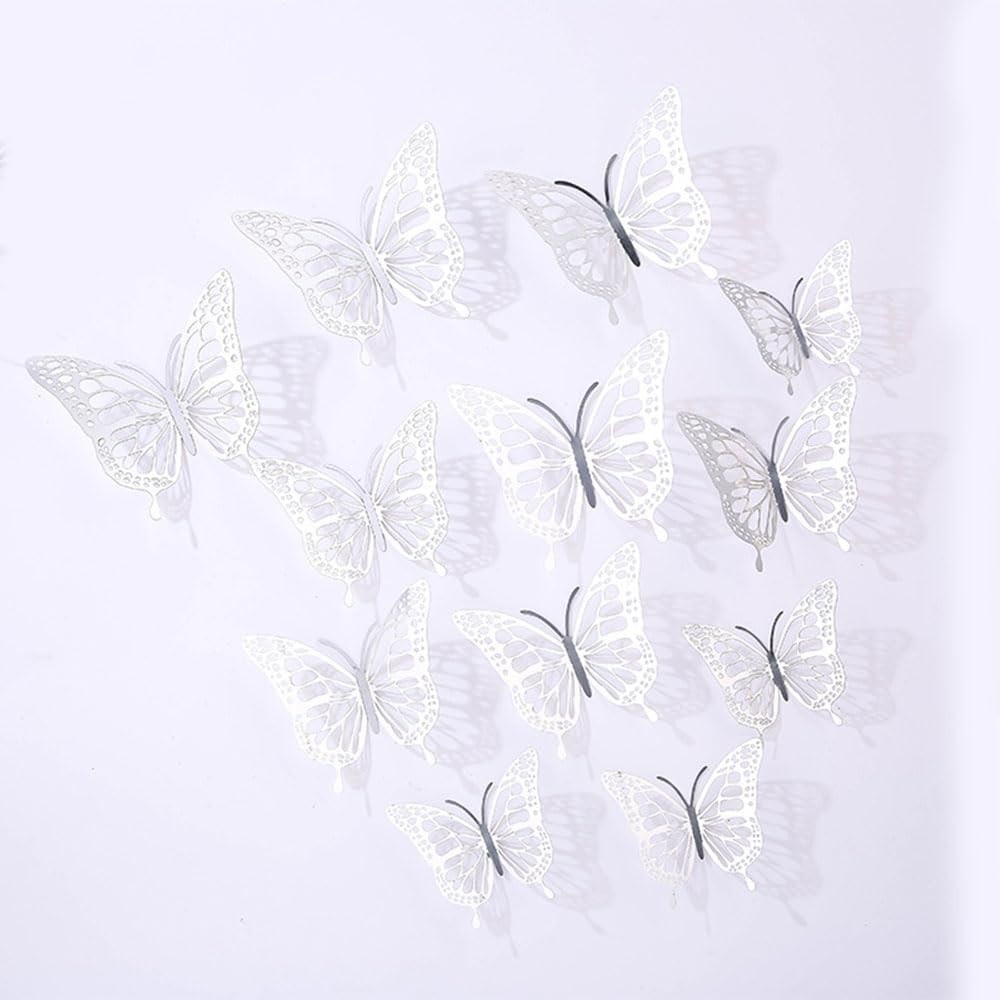 Adesivos de Parede Borboleta 3D - 24 Peças Decorativas Autoadesivas em PVC para Decoração Moderna