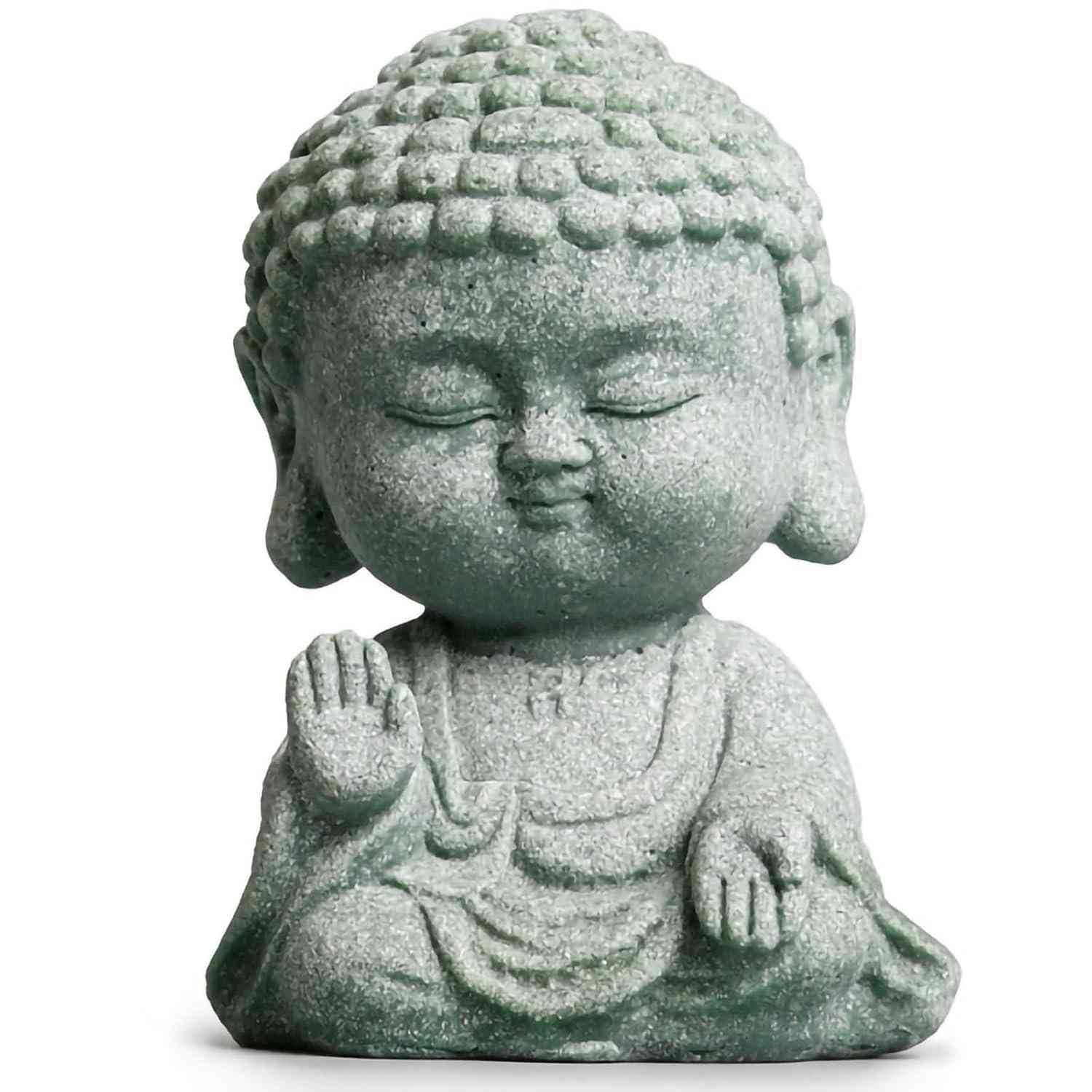 Estátua de Buda Pequena 9,9 cm - Decoração Zen para Ambientes Internos e Externos em Arenito Cinza
