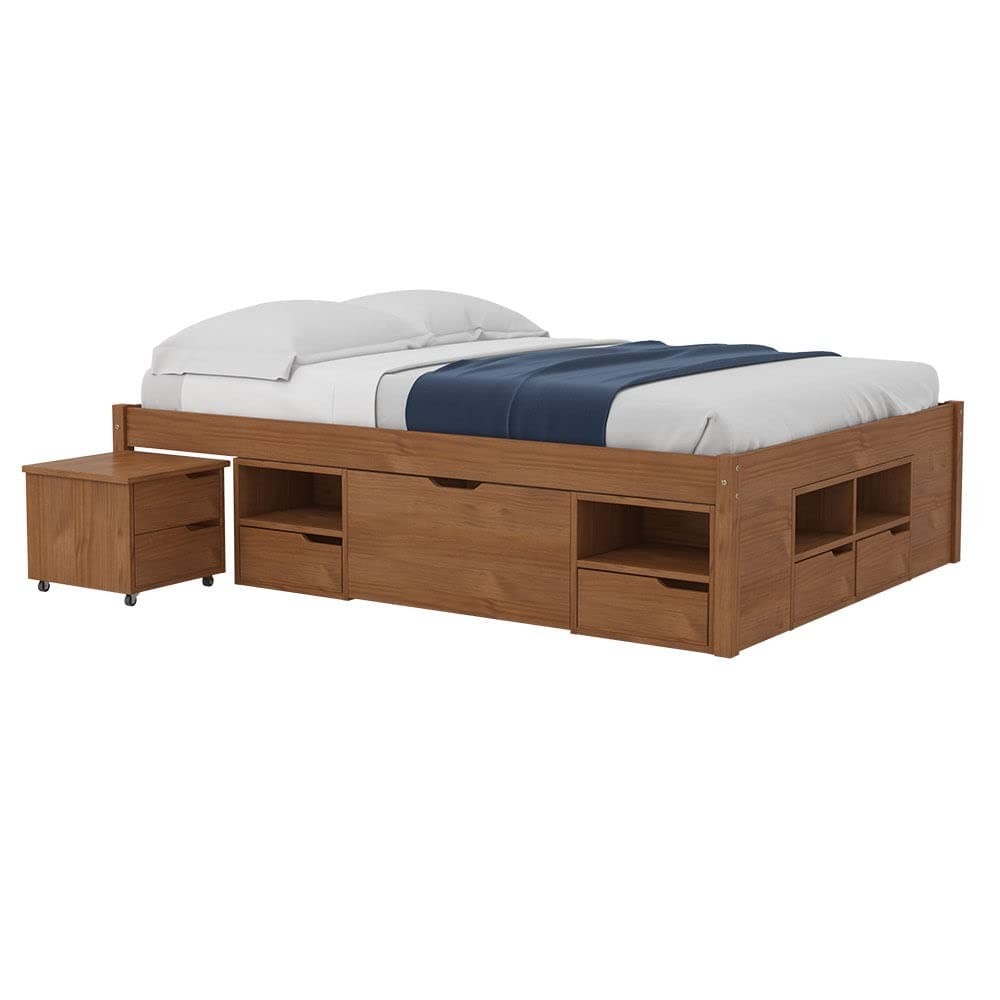 Cama Queen Multifuncional em Madeira Maciça com 6 Gavetas Charme - Charme Inter Link Amêndoa