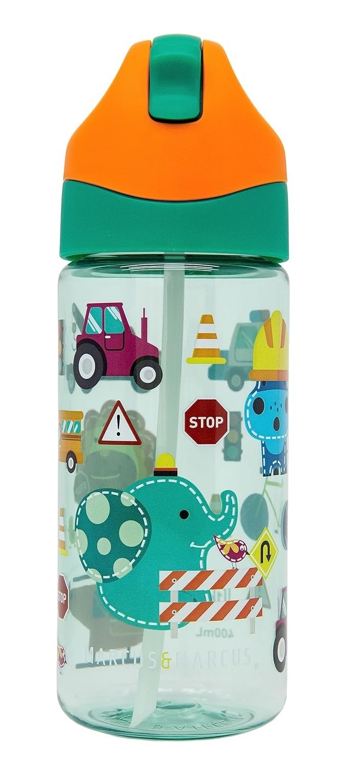 Garrafa Infantil em Tritan Antigermes 400ml Veículos Verde - Marcus & Marcus