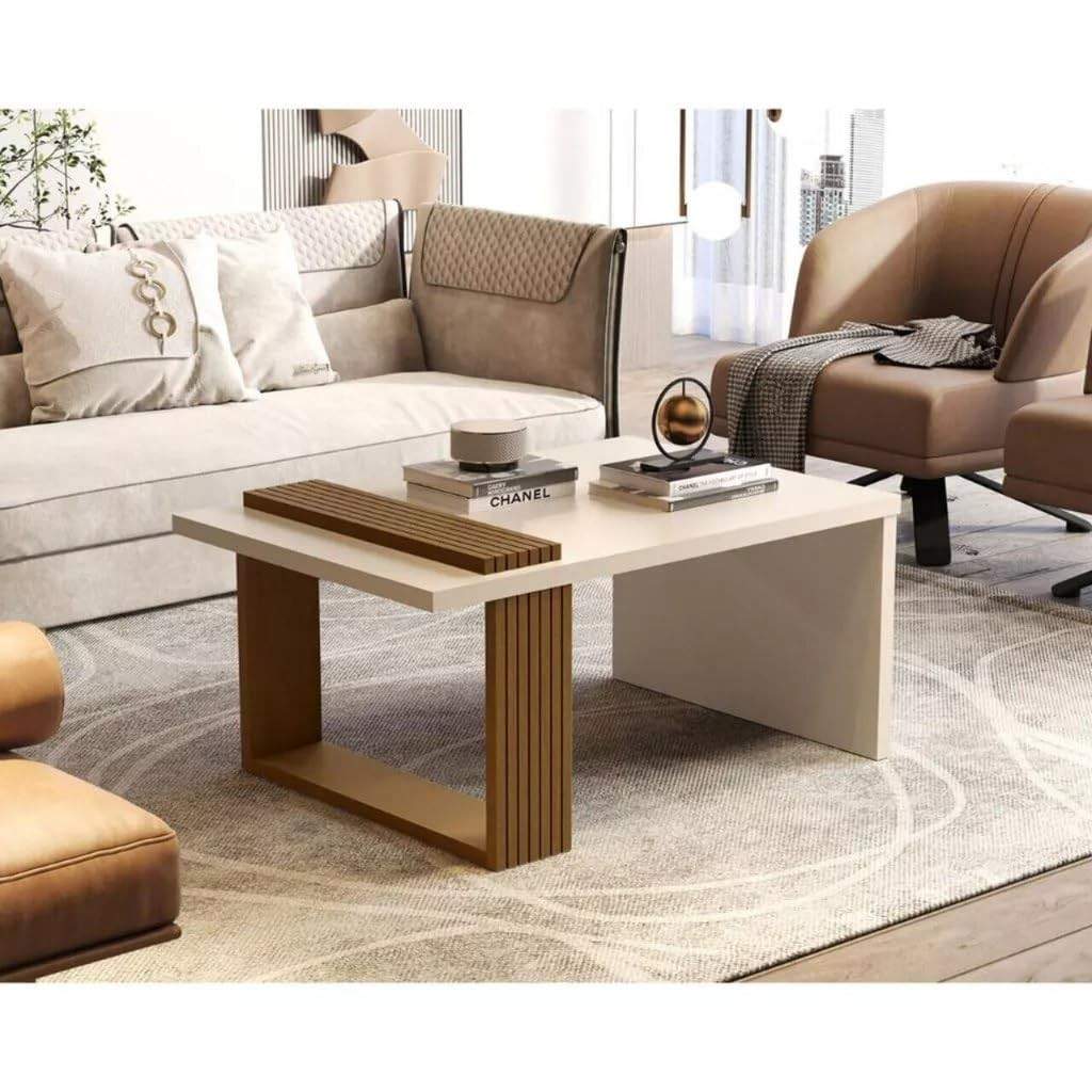Mesa de Centro Retrô Moderna em Madeira Pérola/Nature - Design Elegante para Salas Atuais