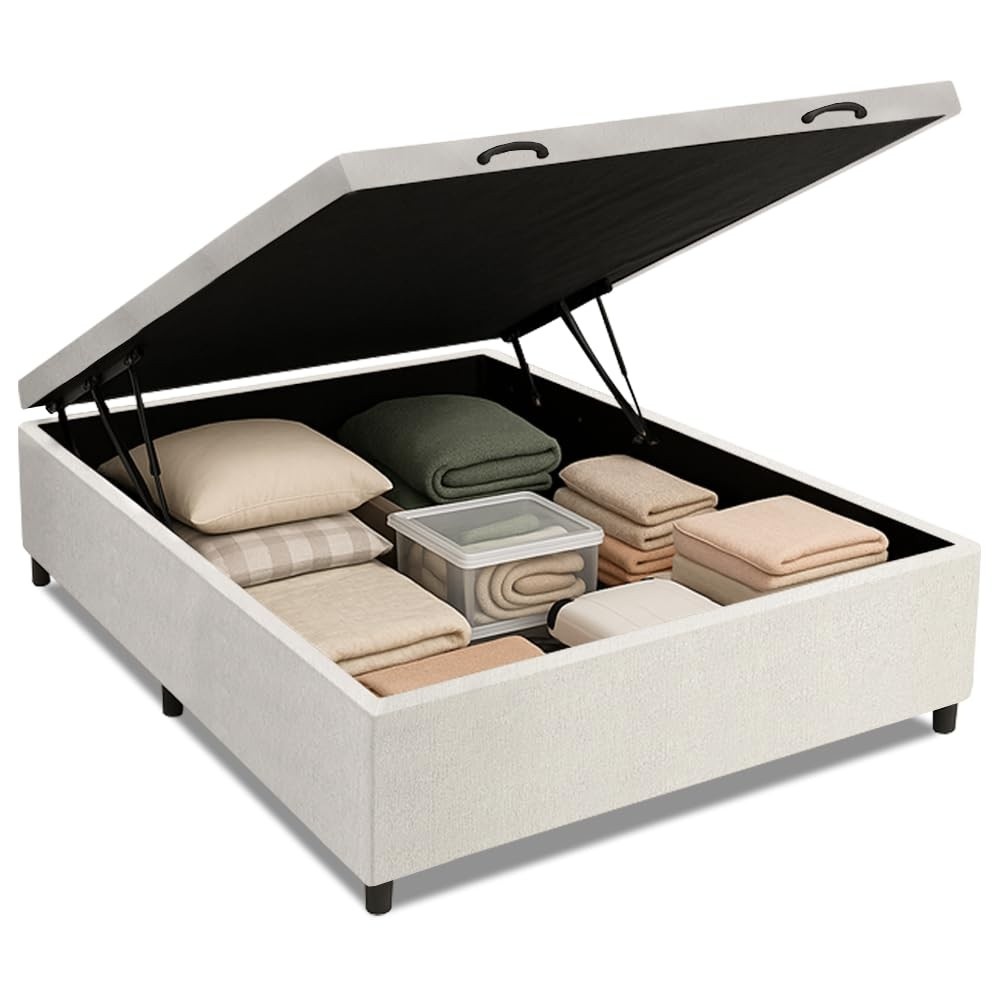 Cama Box Baú Base Casal 1,38m com Revestimento em Linho Branco Prince - Design Moderno e Resistente até 300kg