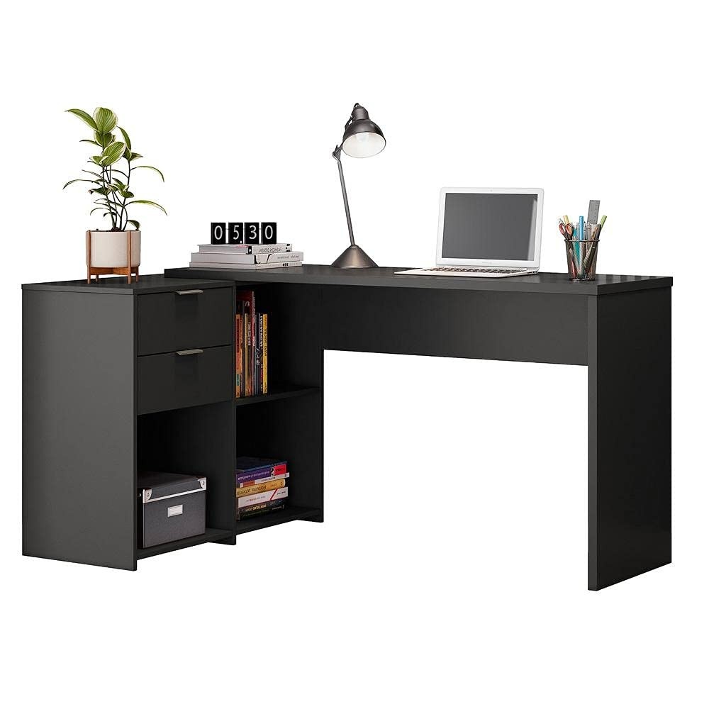 Mesa de Canto Escrivaninha em L Notável NT2060 com 2 Gavetas e 3 Portas – Design Moderno para Escritório Branco