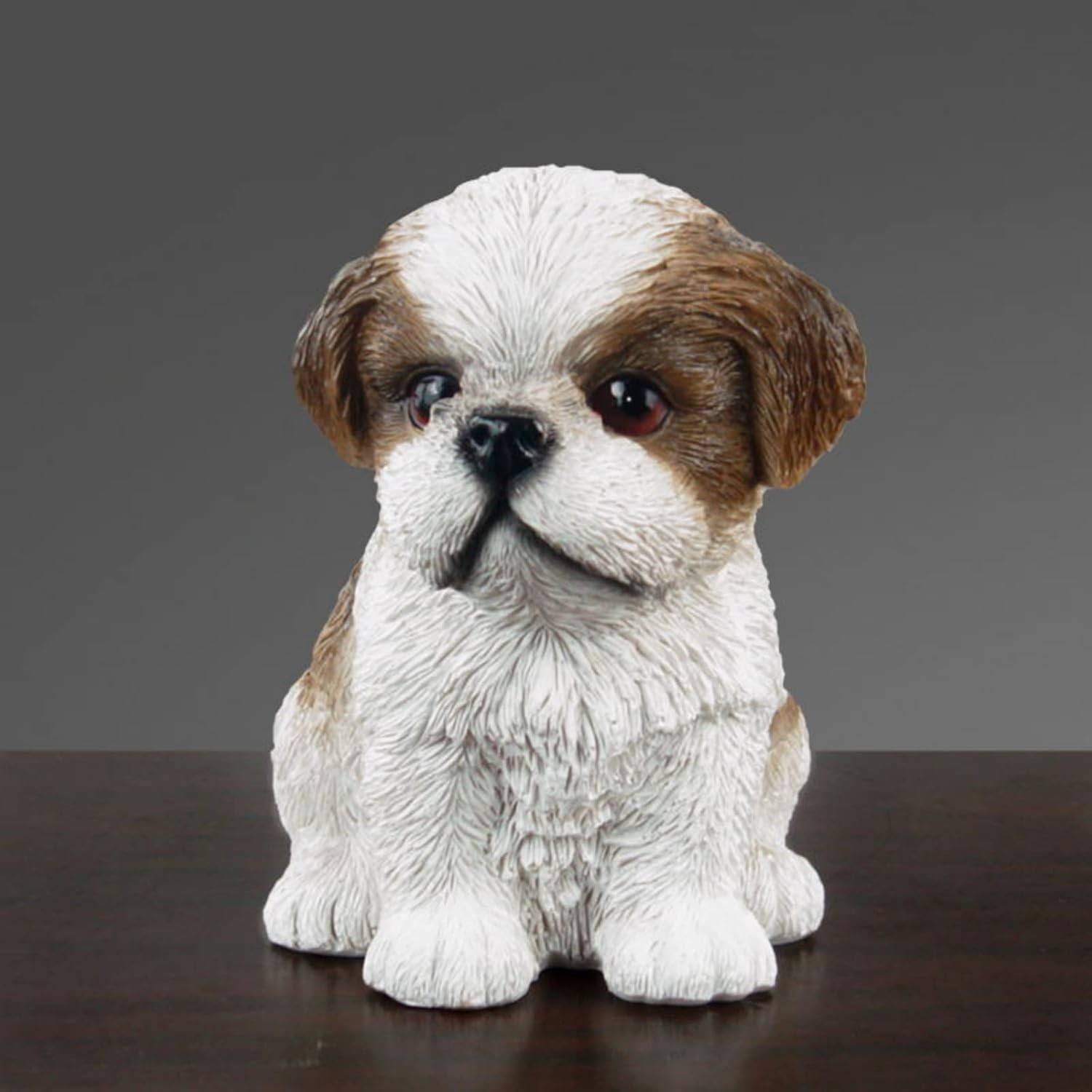 Estátua de Cachorro Shih Tzu em Resina - Decoração Fofa e Realista para Casa