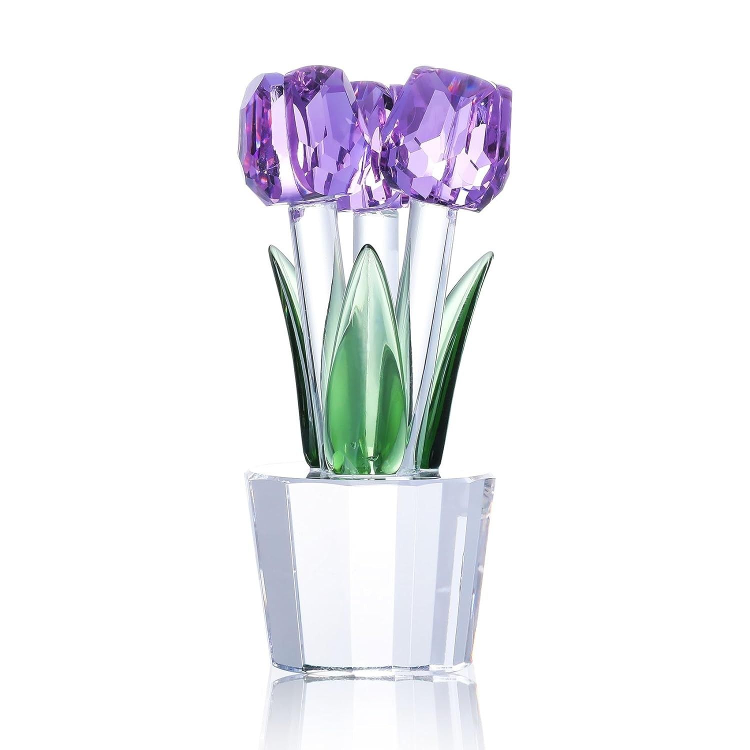 Estatueta de Cristal em Forma de Tulipa Roxa - Decoração Elegante e Coleção Exclusiva