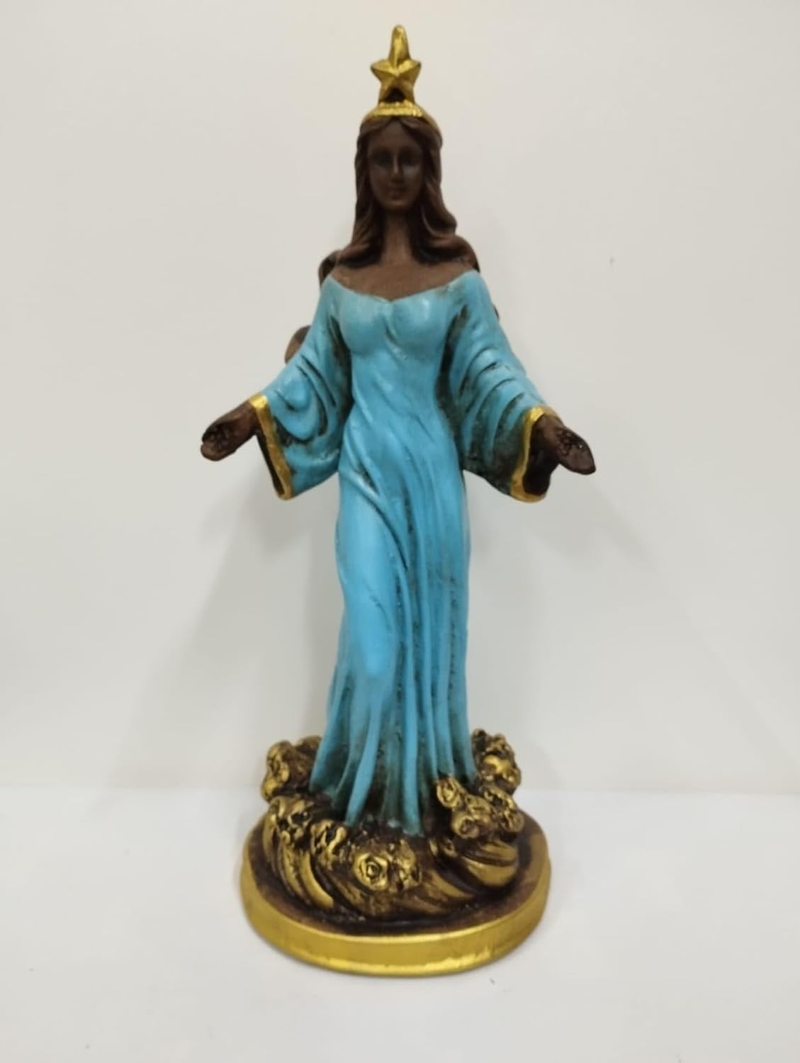 Imagem em Gesso Orixá Iemanjá Envelhecida com Azul - Modelo 006 - 30 cm