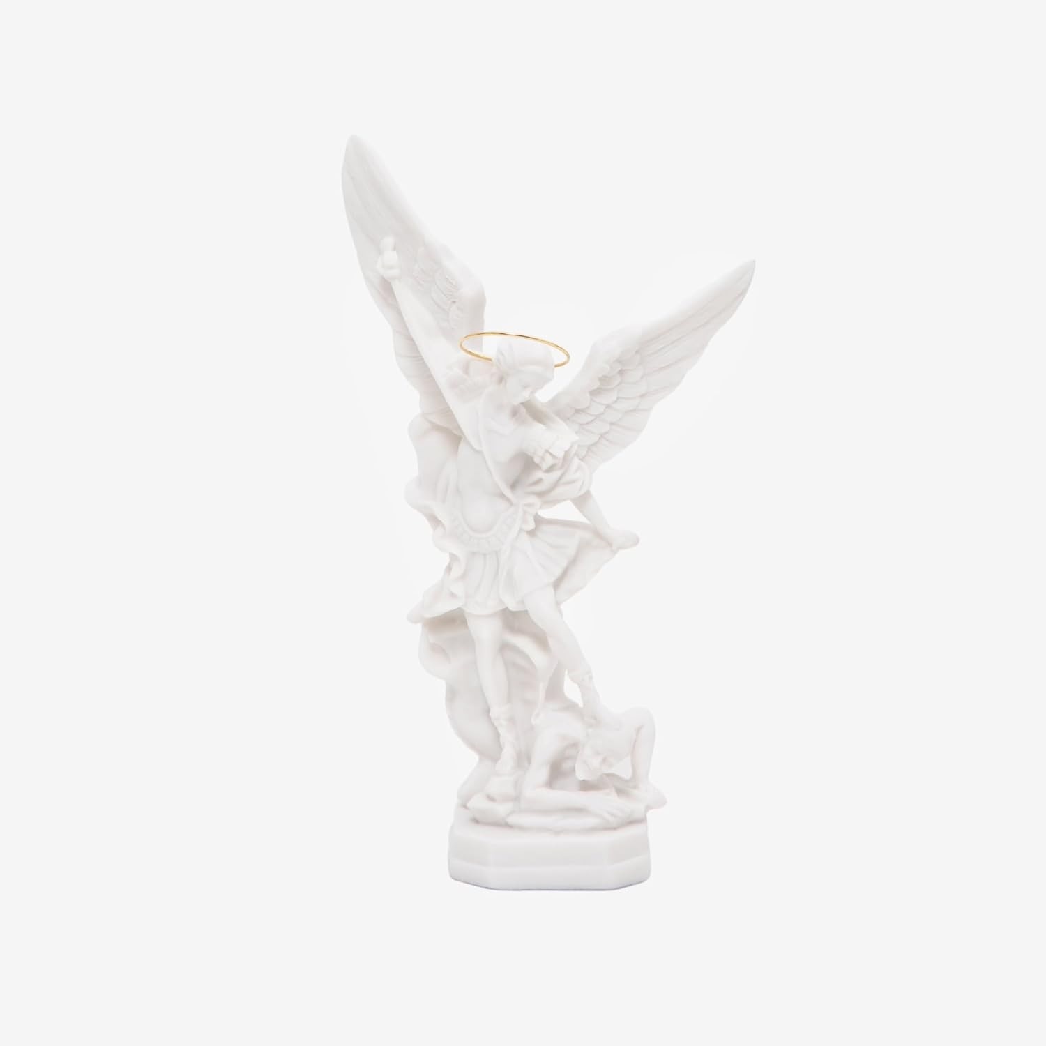 Imagem de São Miguel Arcanjo 22 cm em Pó de Mármore com Auréola Dourada - Escultura Sagrada Refinada