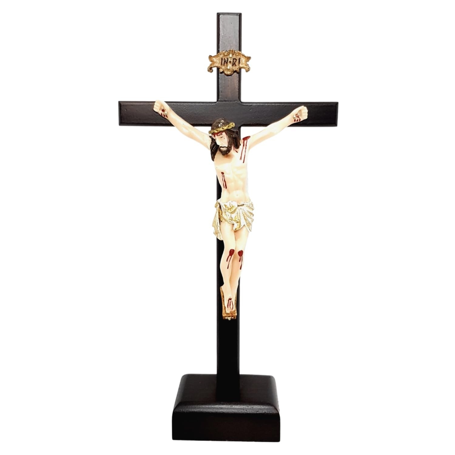Crucifixo de Mesa com Cristo em Resina 33 cm - Decoração Religiosa Elegante para Casa e Ambientes Sagrados