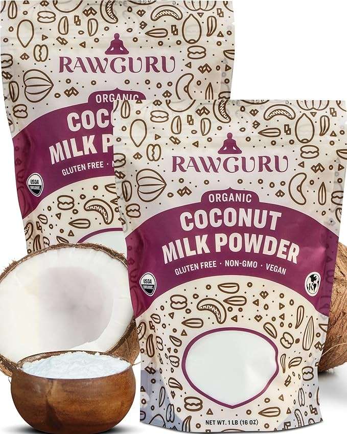 RawGuru Leite De Coco Em Pó - 16 Oz (Pacote Com 2) - Usda Orgânico, Sem Glúten, Sem Ogm, Vegano, Creme À Base De Plantas