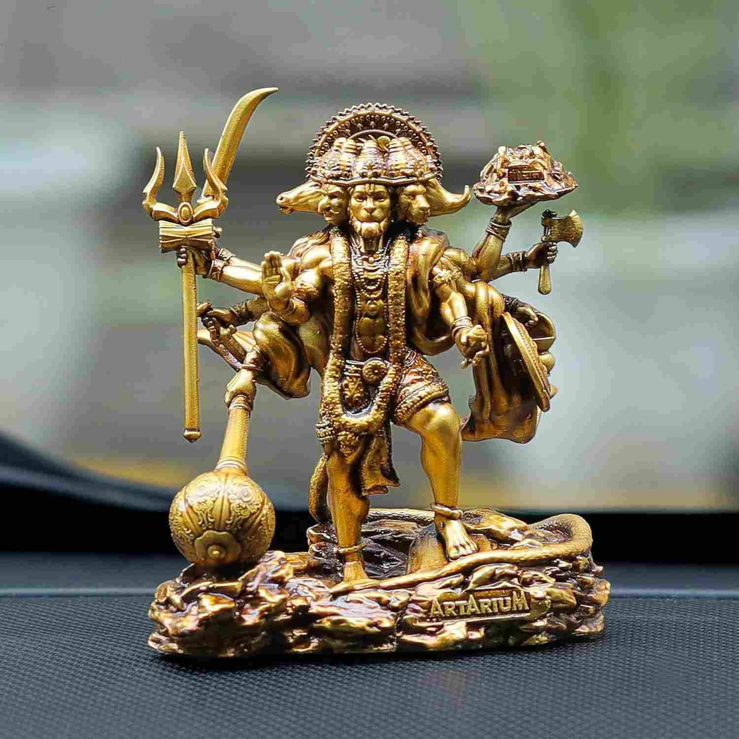 Ídolo Panchmukhi Hanuman Ji em Resina - Estátua de Proteção com 5 Faces para Carro, Casa e Escritório