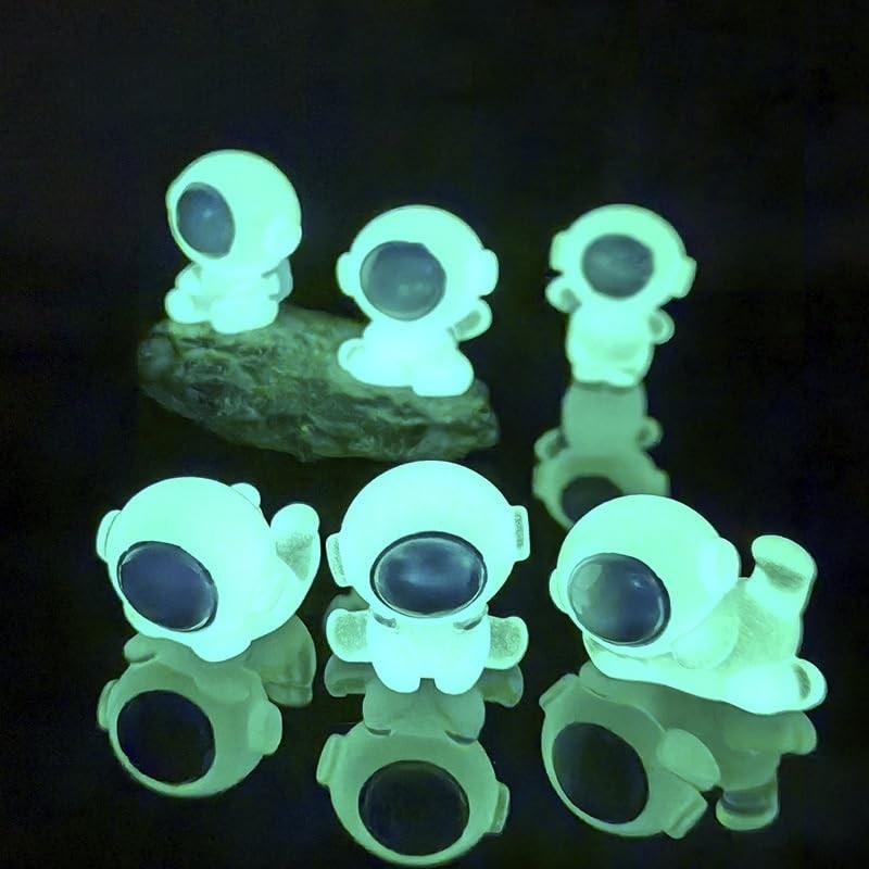 6 Peças Astronauta Luminoso em Micro Paisagem - Decoração Criativa em Resina para Sala e Desktop