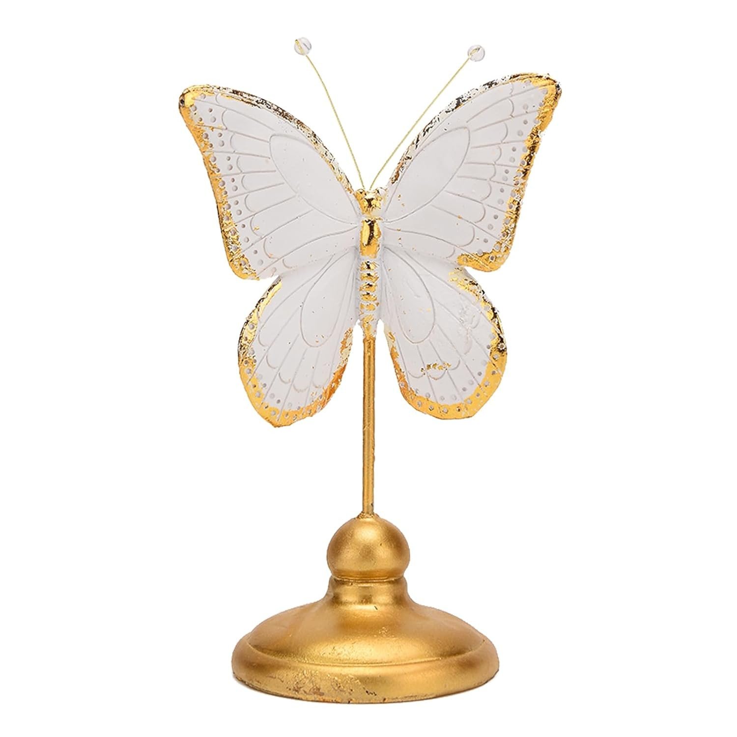Estátua de Borboleta em Resina Dourada e Branca - 23 cm | Decoração Moderna para Casa e Presente Sofisticado