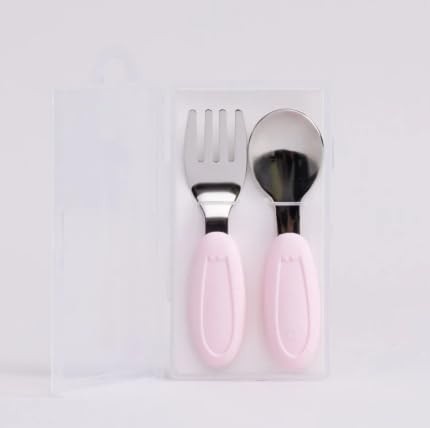 Kit Talher Infantil em Aço Inox e Silicone com Estojo Rosa - Seguro, Ergonômico e Prático para Crianças