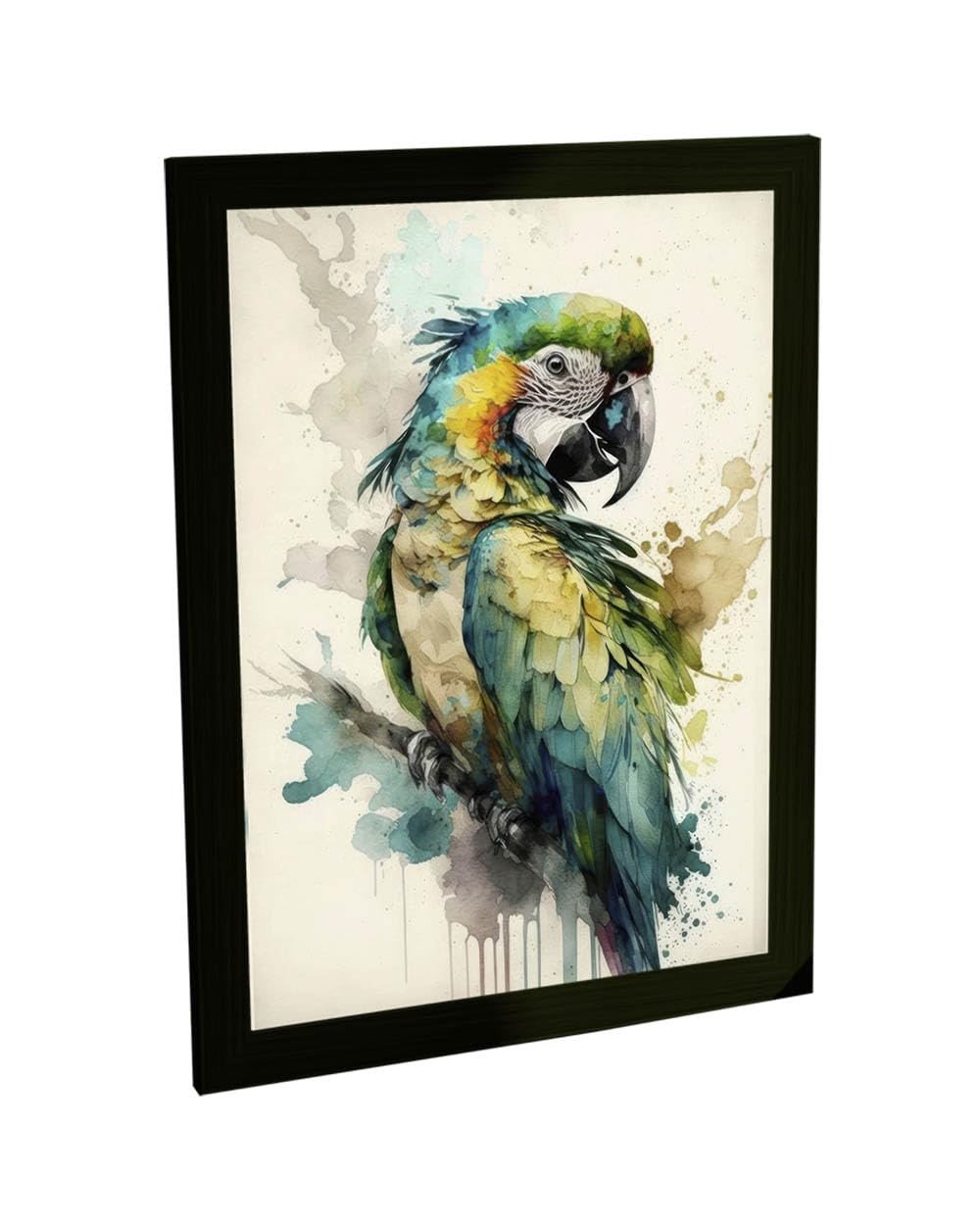 Quadro Decorativo A3 Arara em Aquarela - Ilustração Exclusiva com Moldura de Pinus