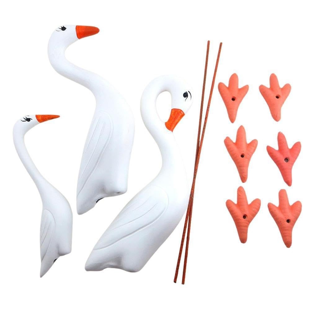 Trio de Garças Brancas em Cerâmica Decorativas - Enfeite Elegante para Casa e Jardim