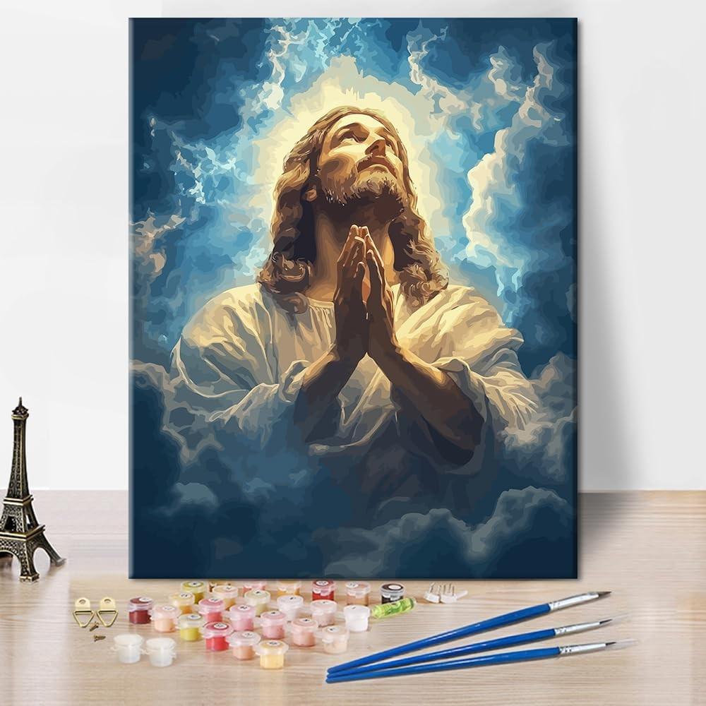 Kit de Pintura por Números - Jesus Banhado em Luz | Tela Premium 40x50cm | Estresse Zero & Arte Relaxante para Adultos